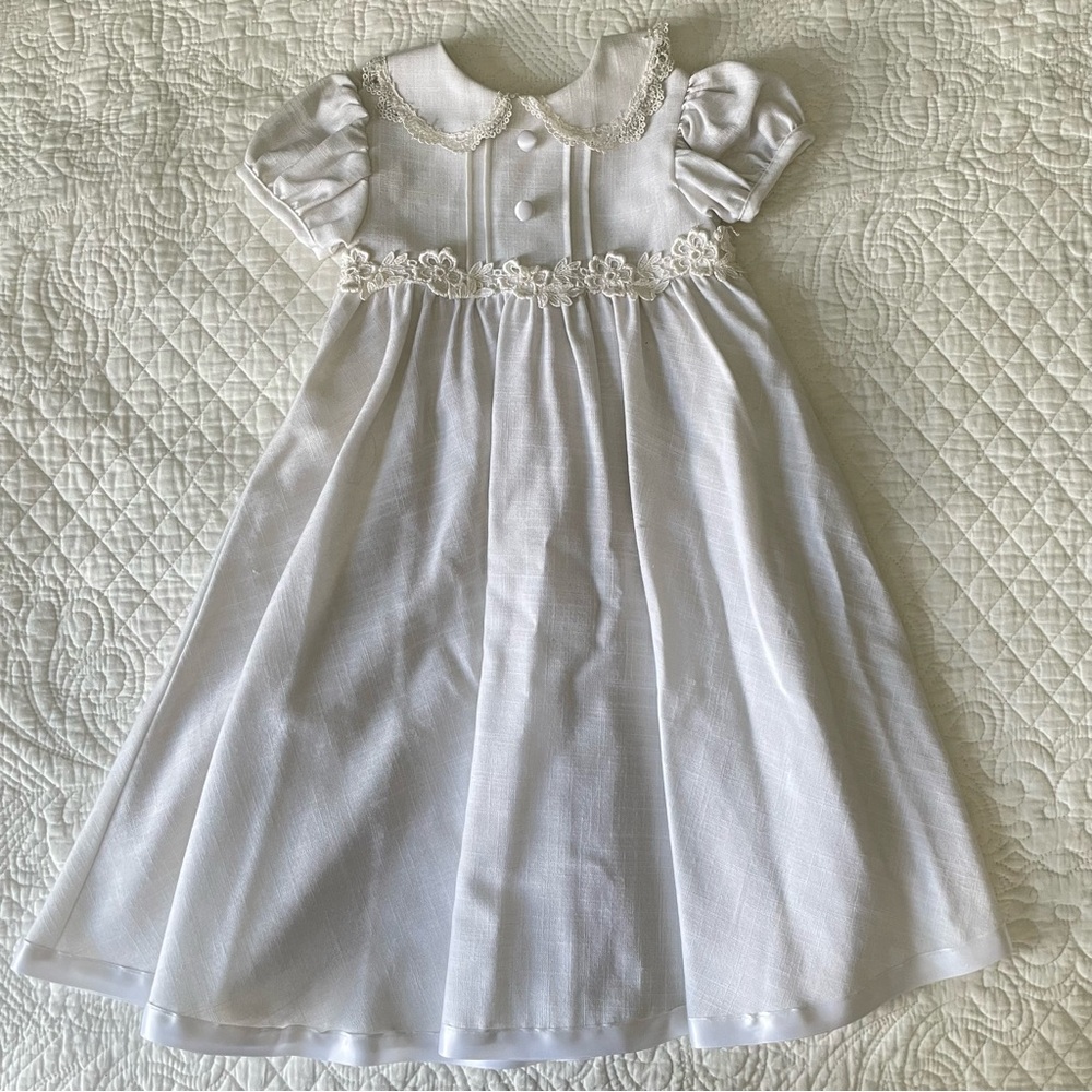 White Baptism Christening Gown with Lace Detailing and Slip Dress Included